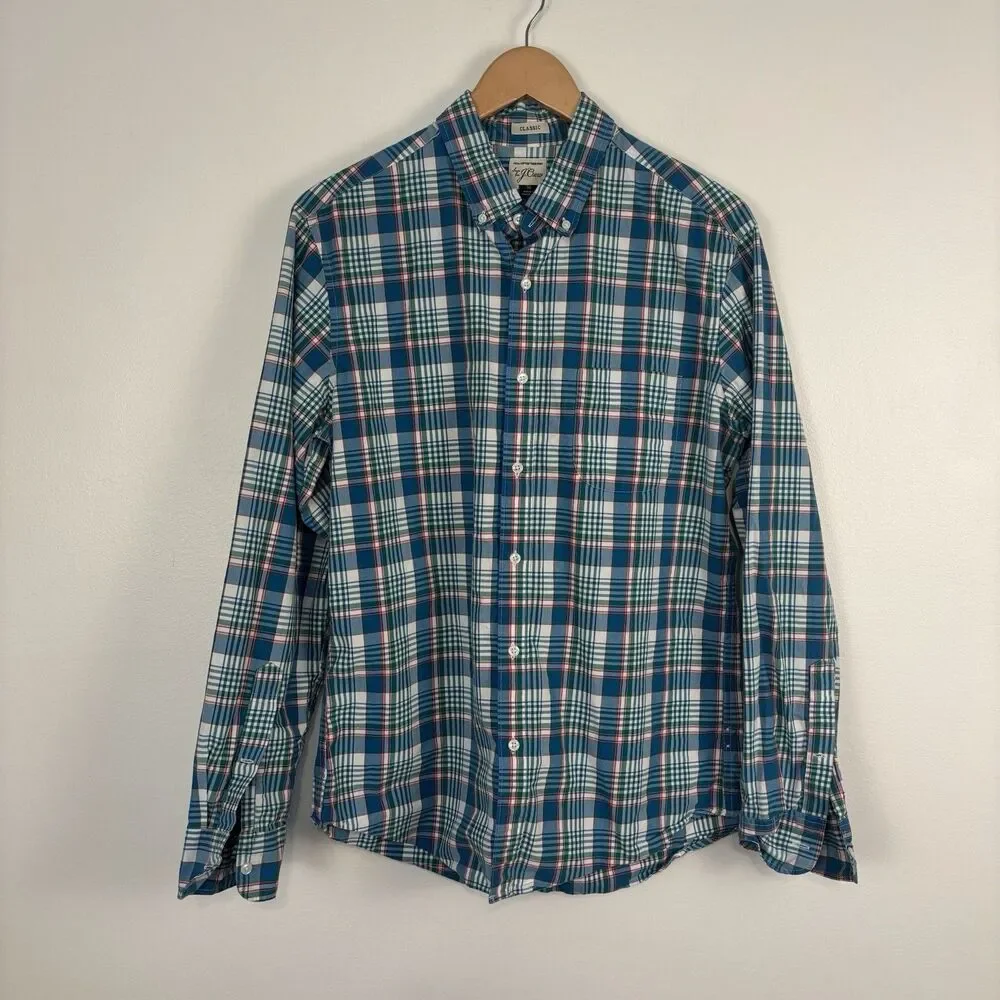 J Crew Mens M Plaid Button Down Shirt Long Sleeve 100% Cotton Shirting Classic